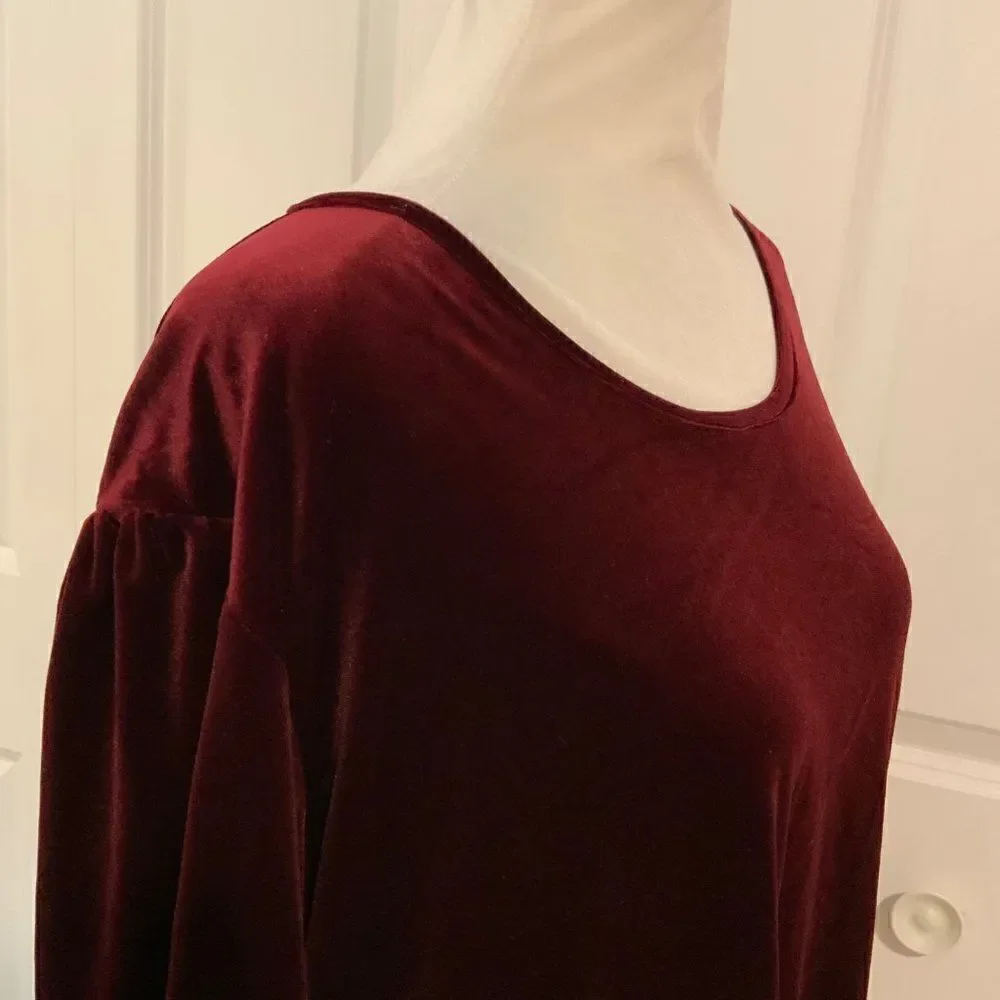 Band of Gypsies Burgundy Purple Velour Tie Hem Long Sleeve Top Medium